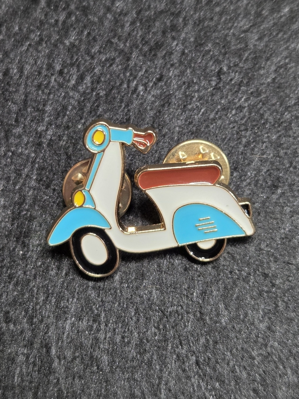 **Scooter Enamel Pin - White & Turquoise with Brown Seat**